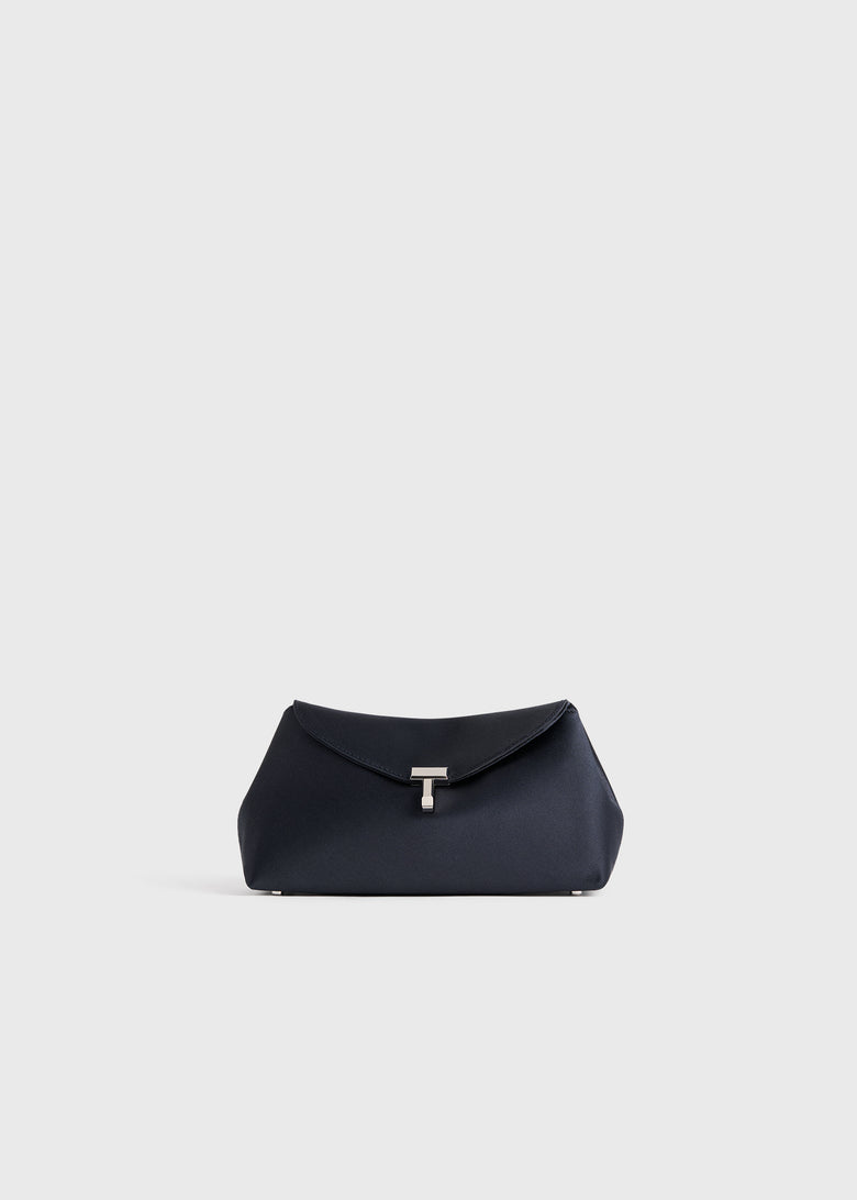 Mini T-lock satin clutch navy