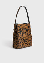 Belted pony hair bucket bag leopard
