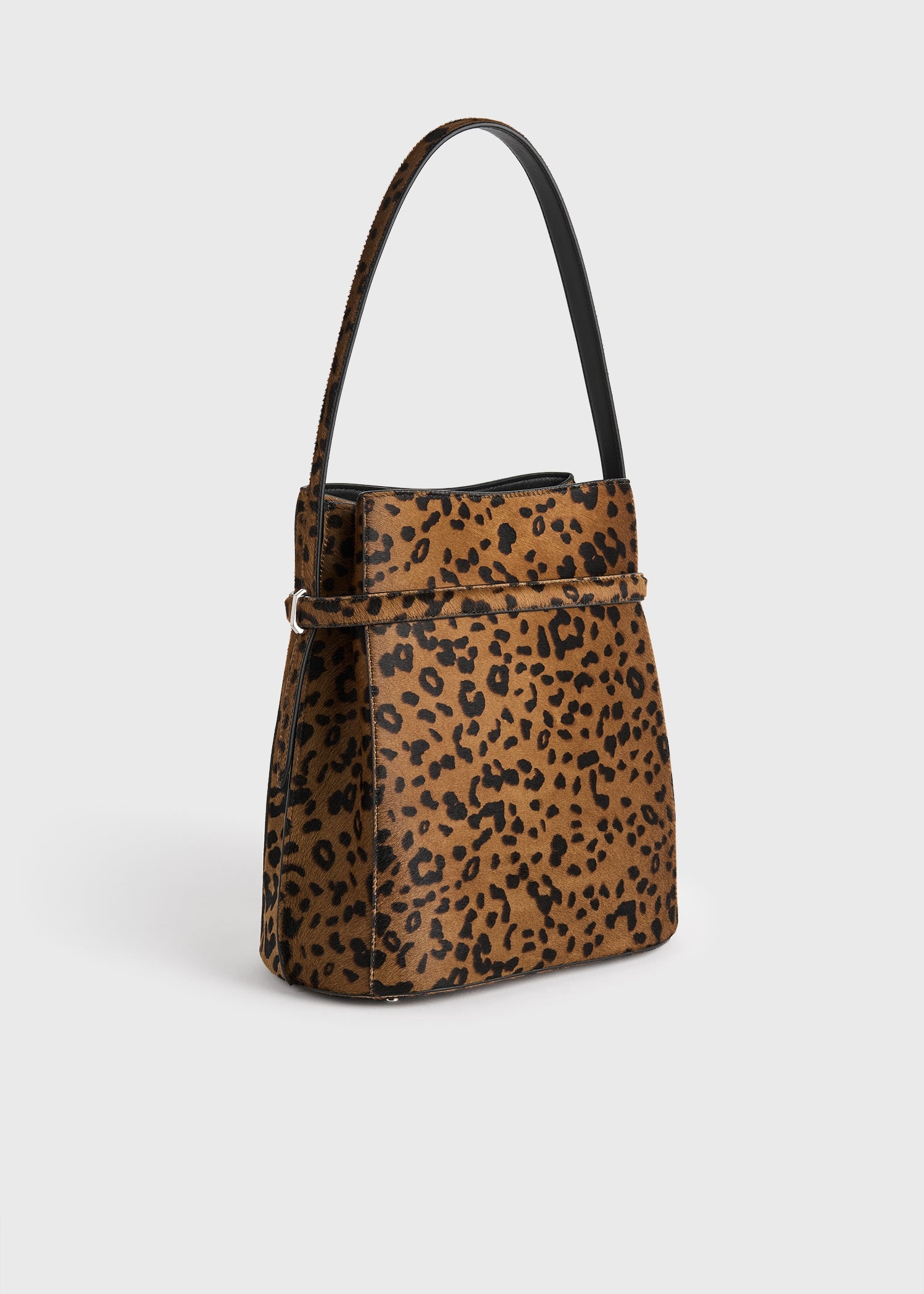 Belted pony hair bucket bag leopard