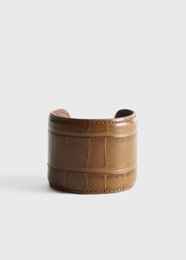 Croco-embossed cuff camel
