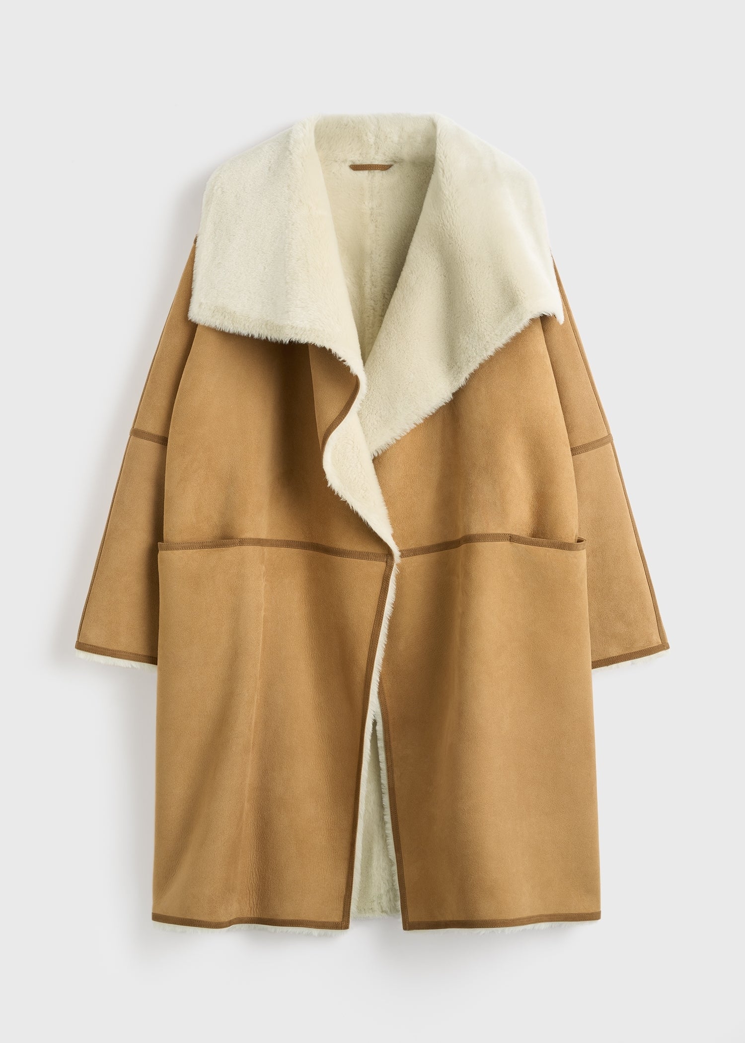 Draped shearling coat tan