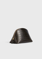 Small croco-embossed day pouch dark brown