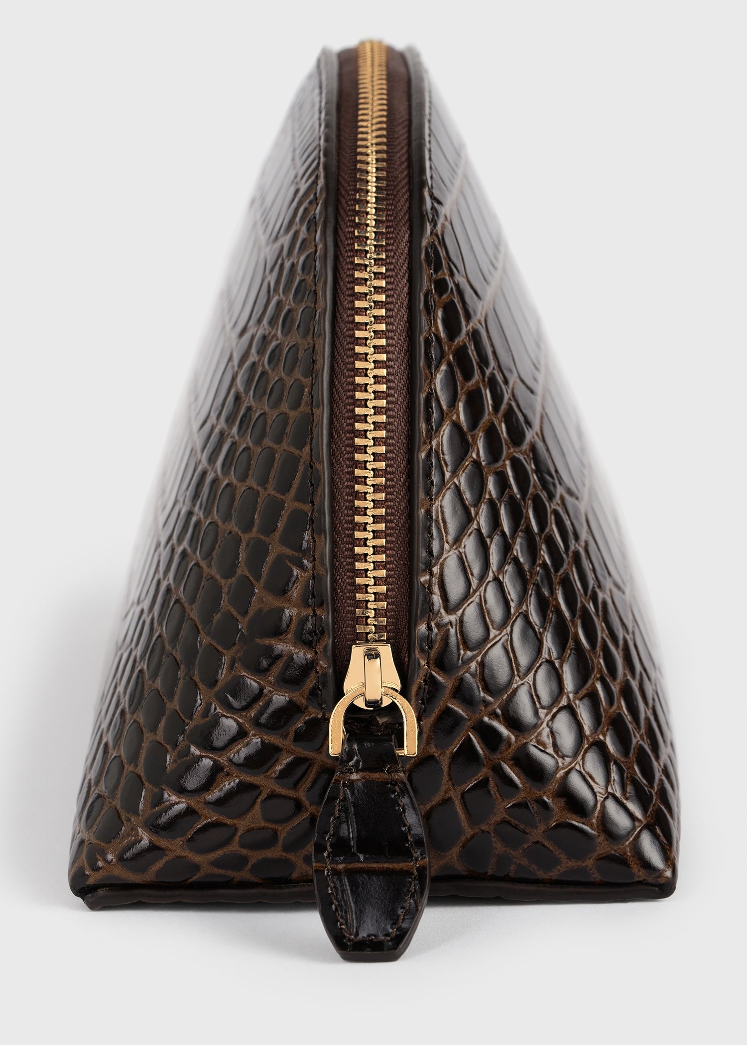 Small croco-embossed day pouch dark brown