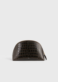 Small croco-embossed day pouch dark brown