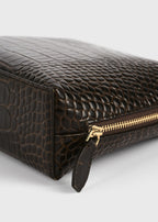 Medium croco-embossed day pouch dark brown