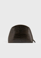 Medium croco-embossed day pouch dark brown