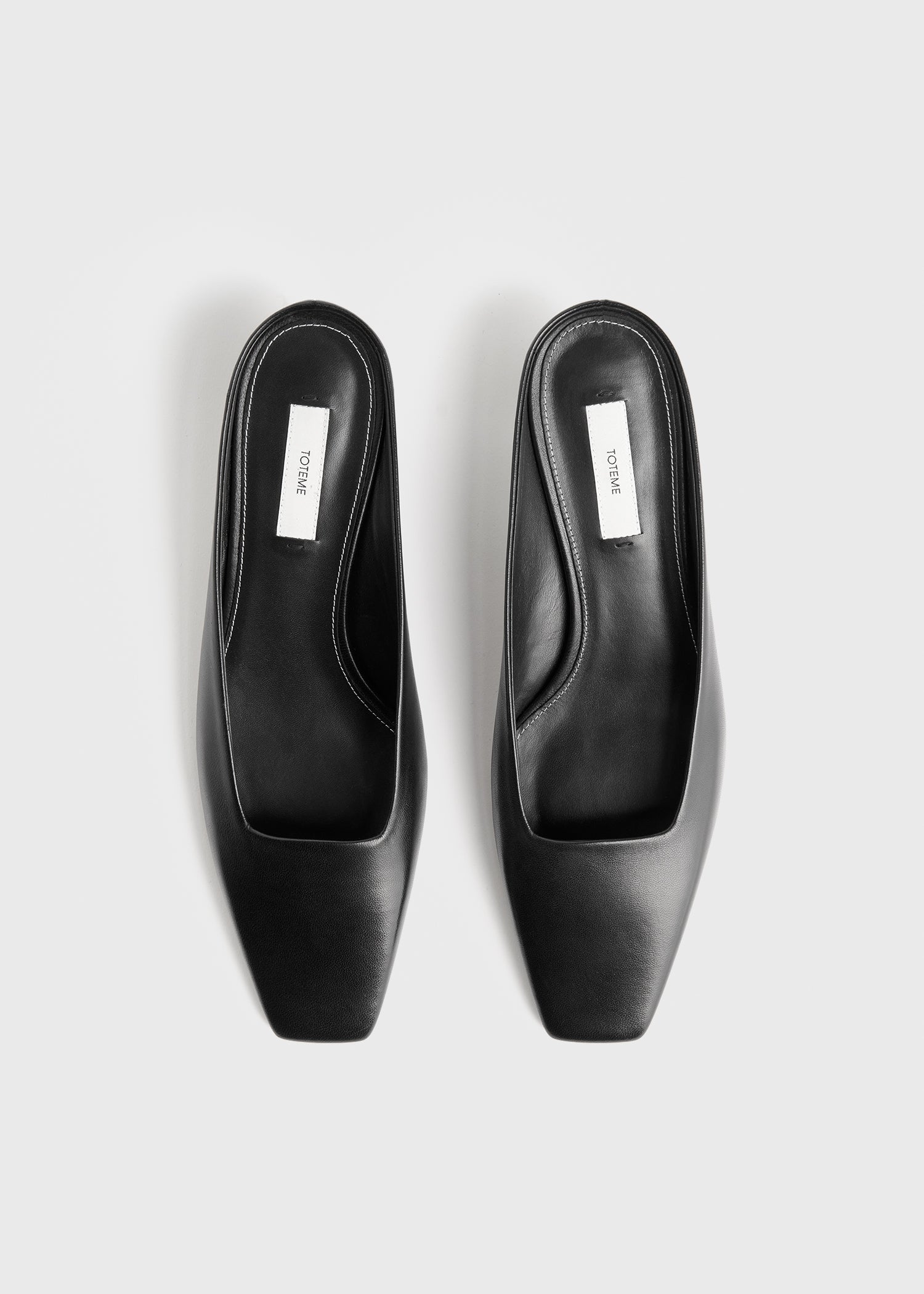 Square leather kitten mules black