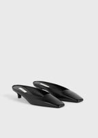 Square leather kitten mules black