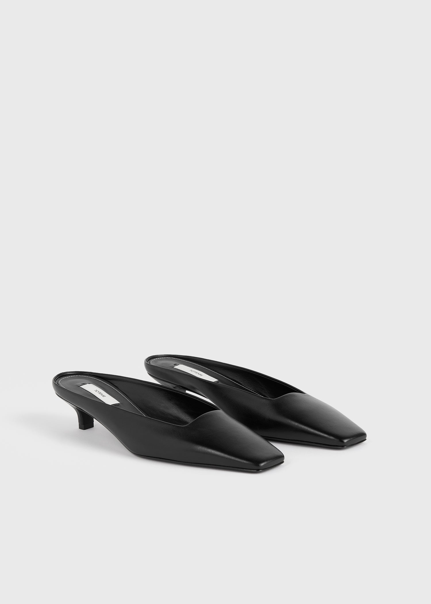 Square leather kitten mules black