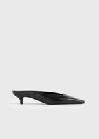 Square leather kitten mules black