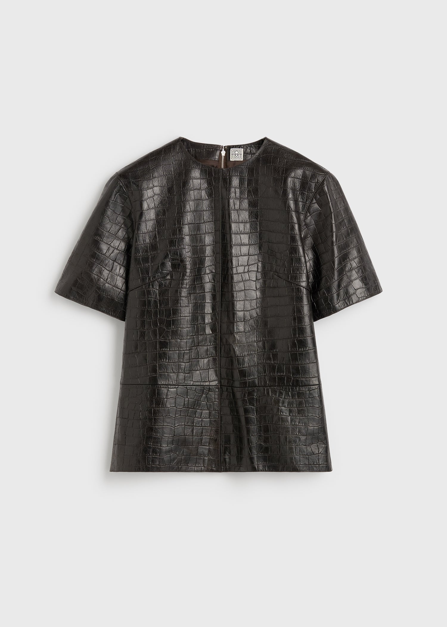Croco-embossed tee dark brown