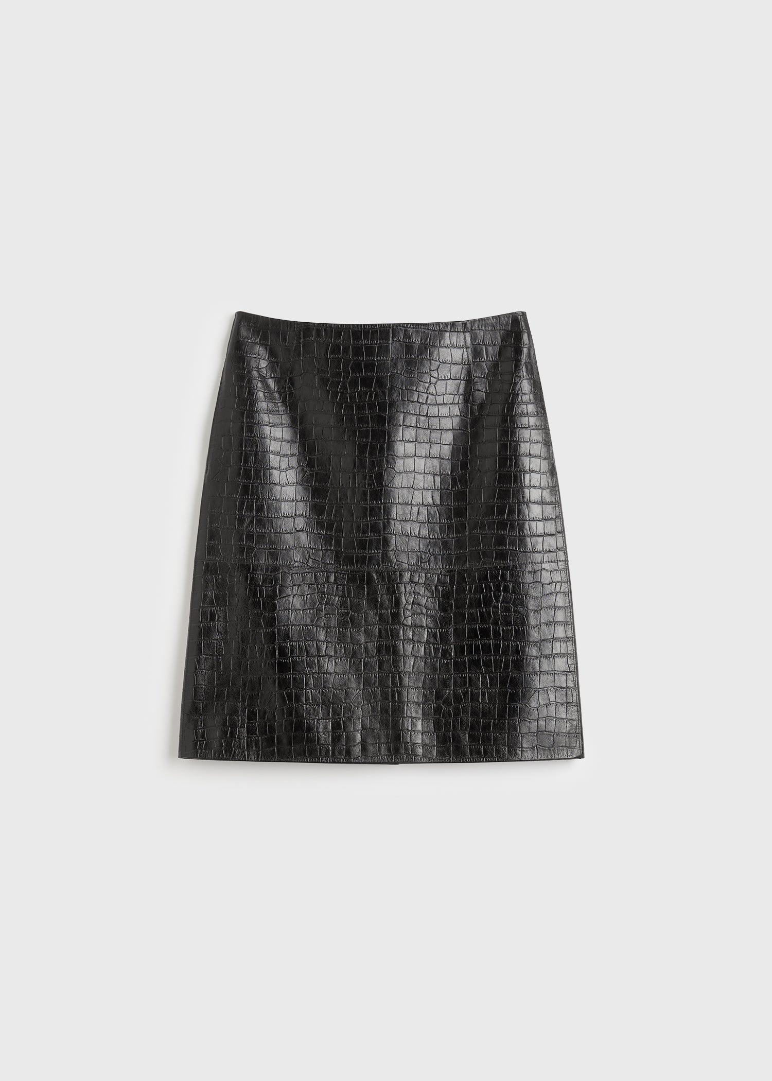Paneled croco-embossed skirt dark brown