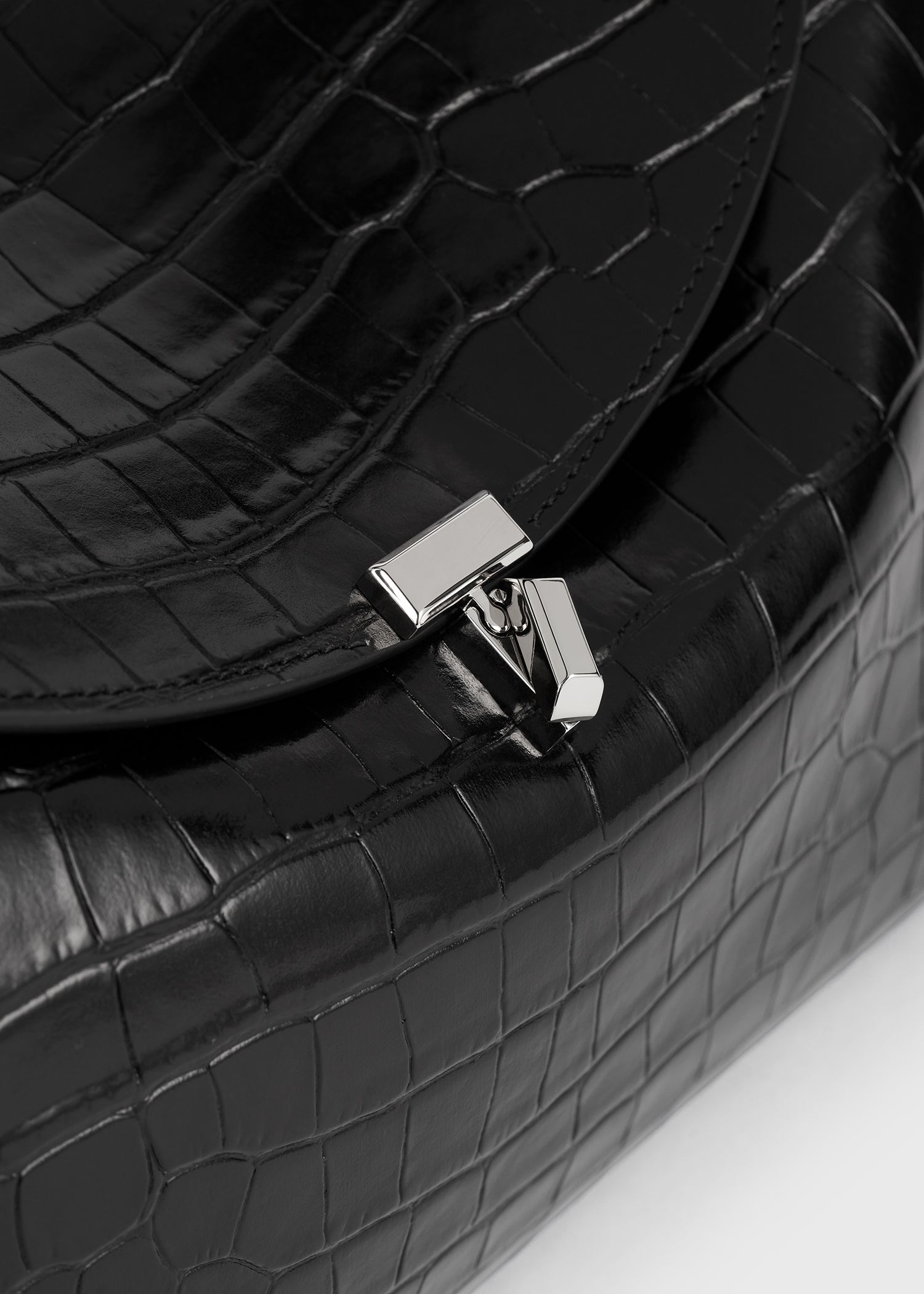 T-lock croco-embossed top handle black