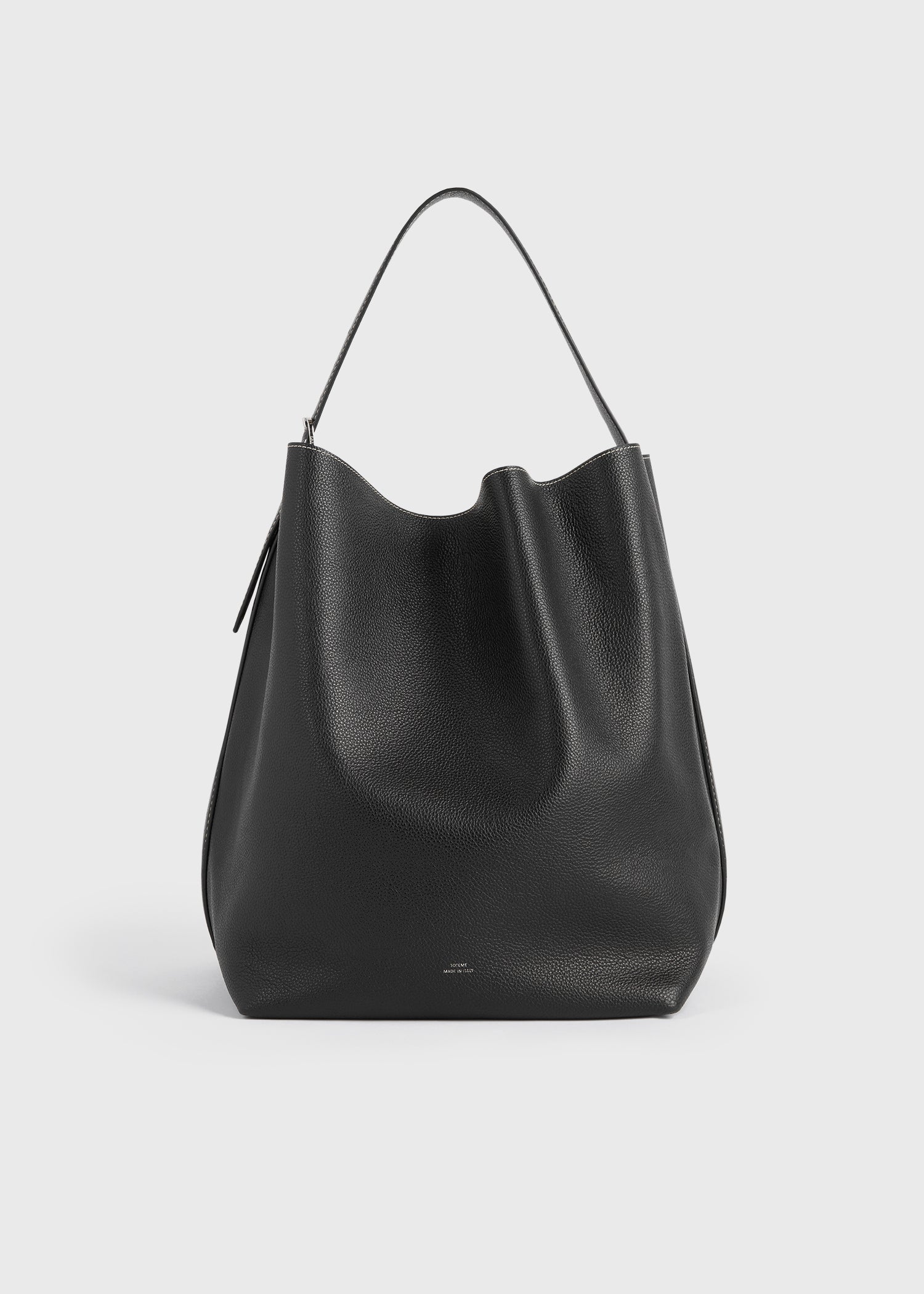 Belted grained leather tote black TOTEME