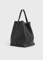 Belted grained-leather tote black