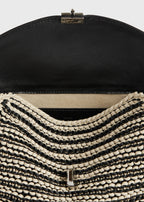 T-lock woven-leather clutch black/sand