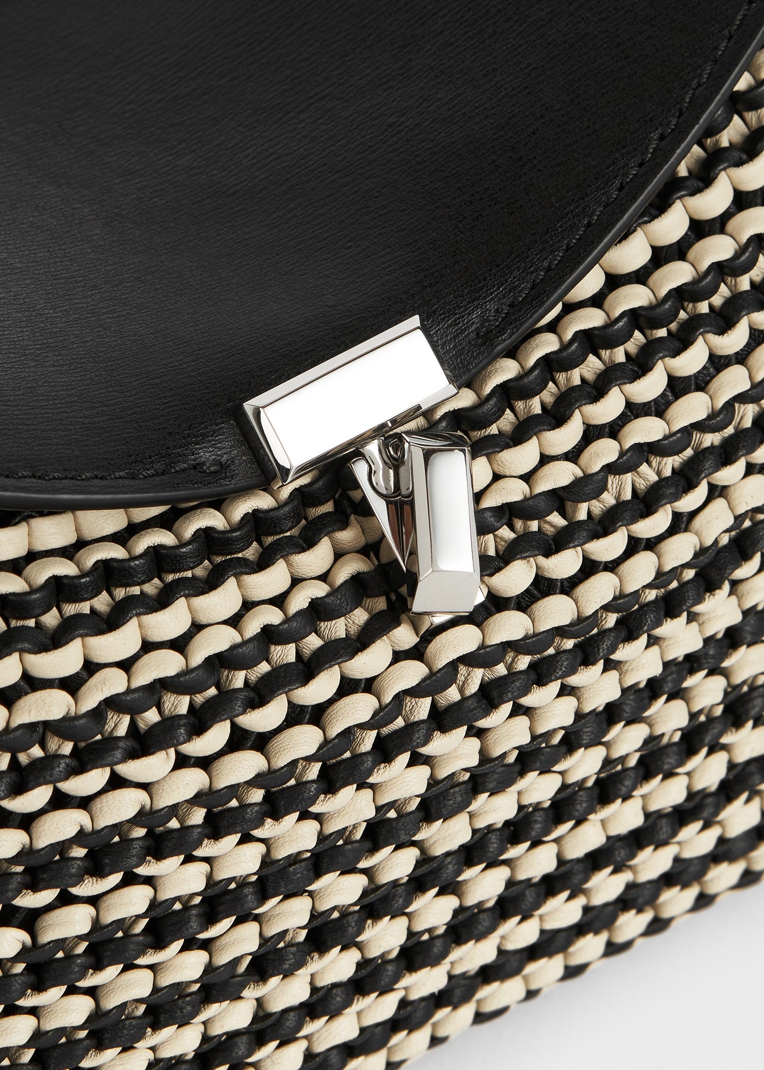 T-lock woven-leather clutch black/sand