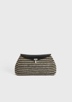 T-lock woven-leather clutch black/sand