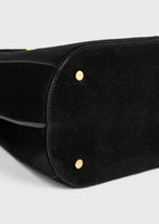 Belted suede bucket bag black