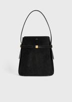 Belted suede bucket bag black