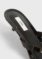 Croco-embossed heeled flip flops dark brown