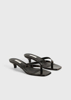 Croco-embossed heeled flip flops dark brown
