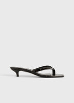 Croco-embossed heeled flip flops dark brown