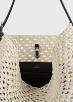 Belted paper tote ecru/vanilla