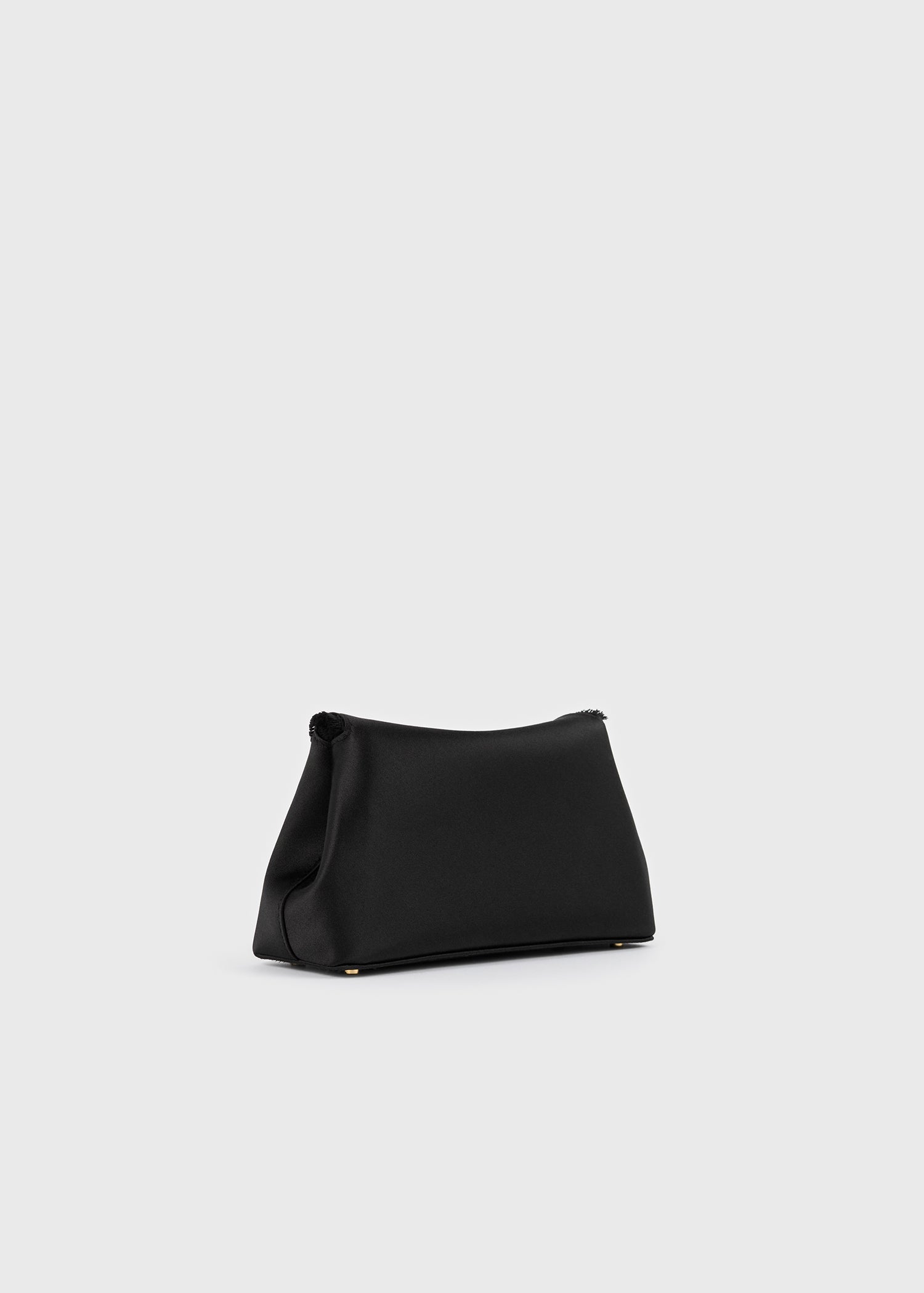 Mini T-lock frayed satin clutch black