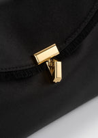 Mini T-lock frayed satin clutch black