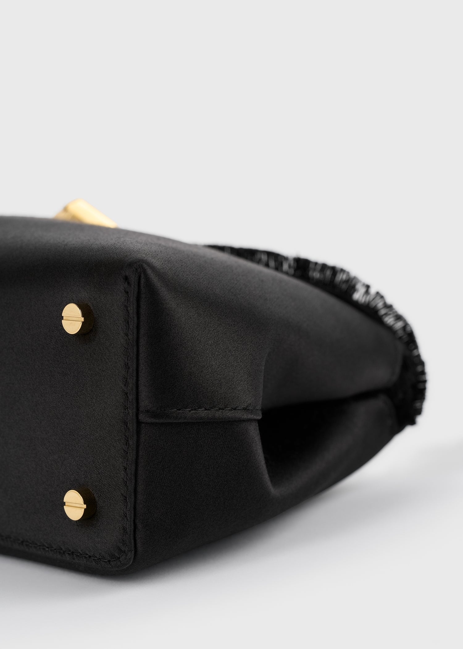 Mini T-lock frayed satin clutch black