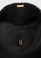 Mini T-lock frayed satin clutch black