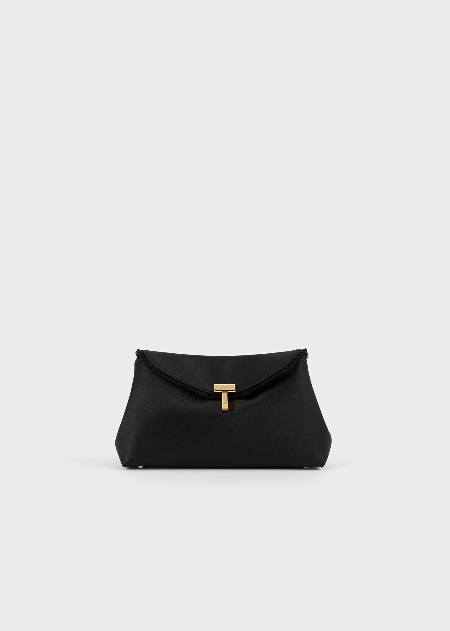 Mini T-lock frayed satin clutch black