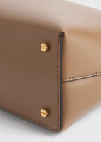 T-lock leather clutch camel