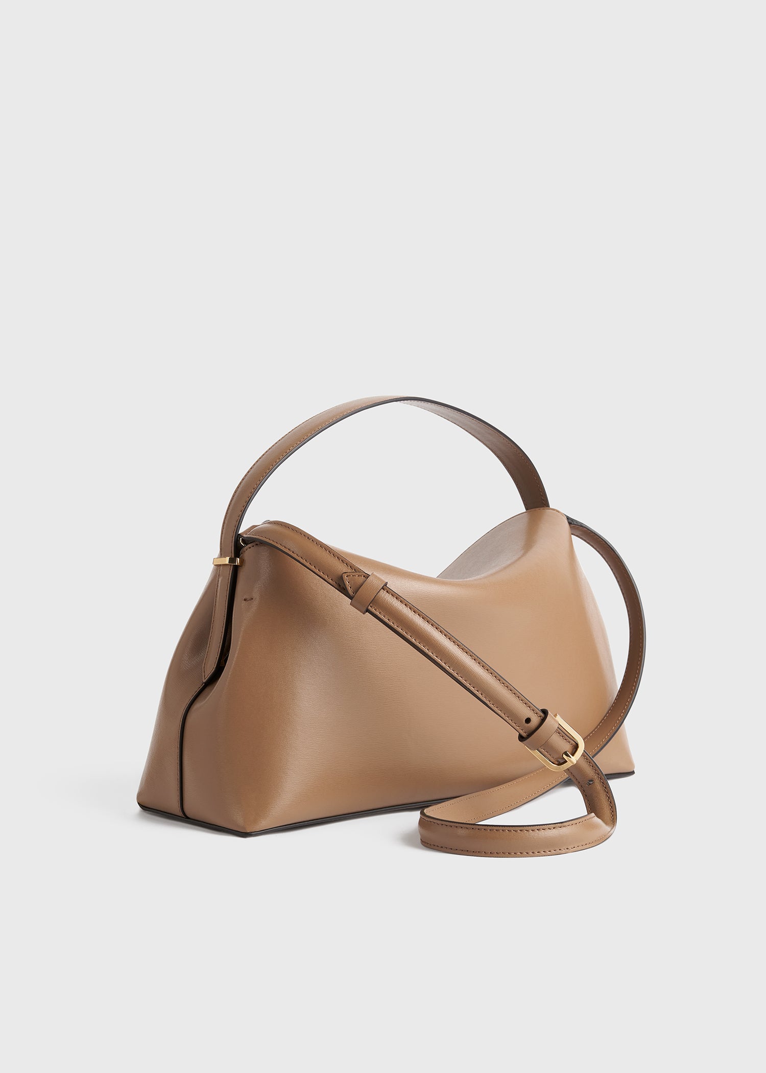 T-lock leather top handle camel