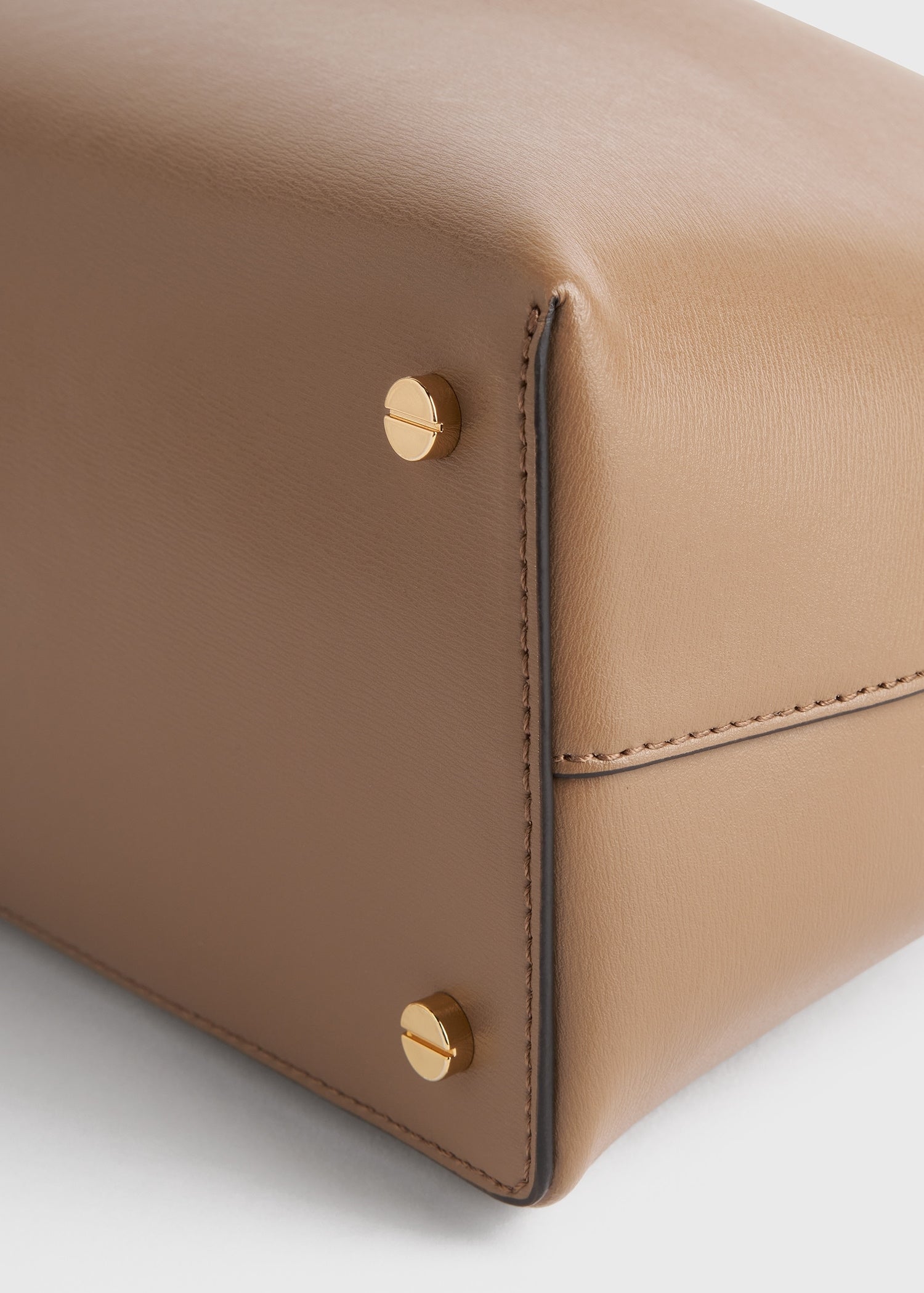 T-lock leather top handle camel