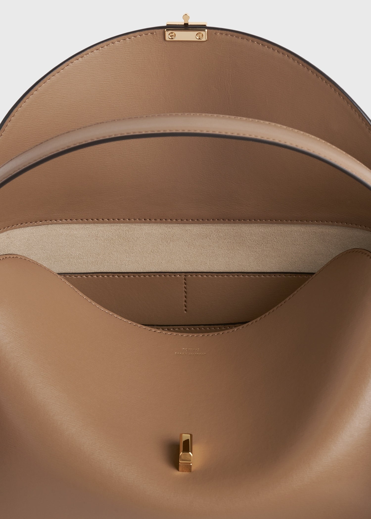 T-lock leather top handle camel