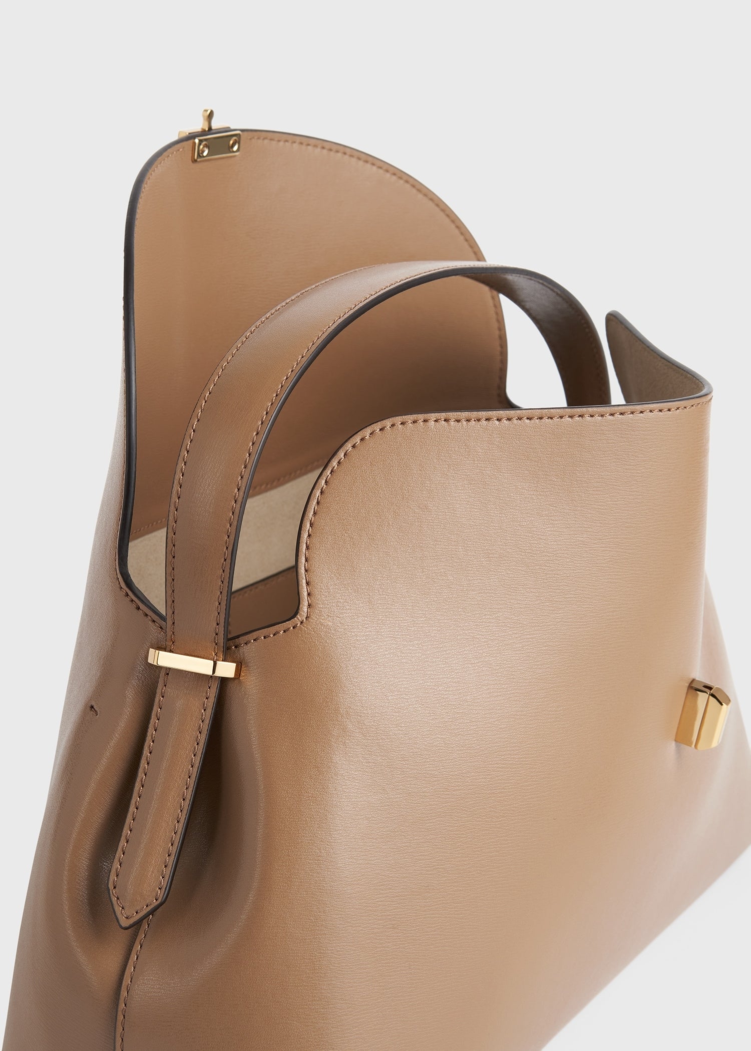 T-lock leather top handle camel