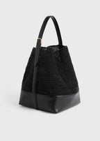 Belted woven-leather tote black
