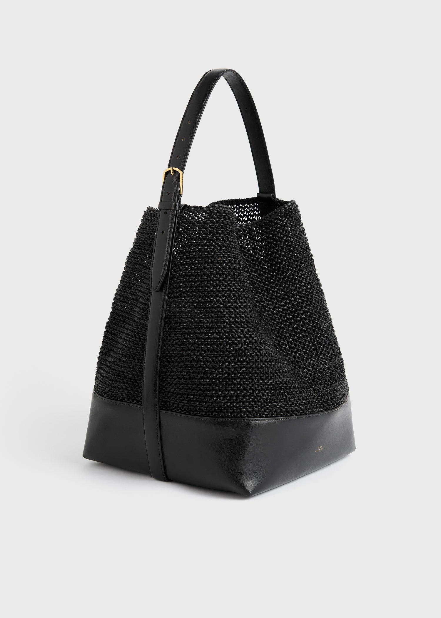 Belted woven-leather tote black