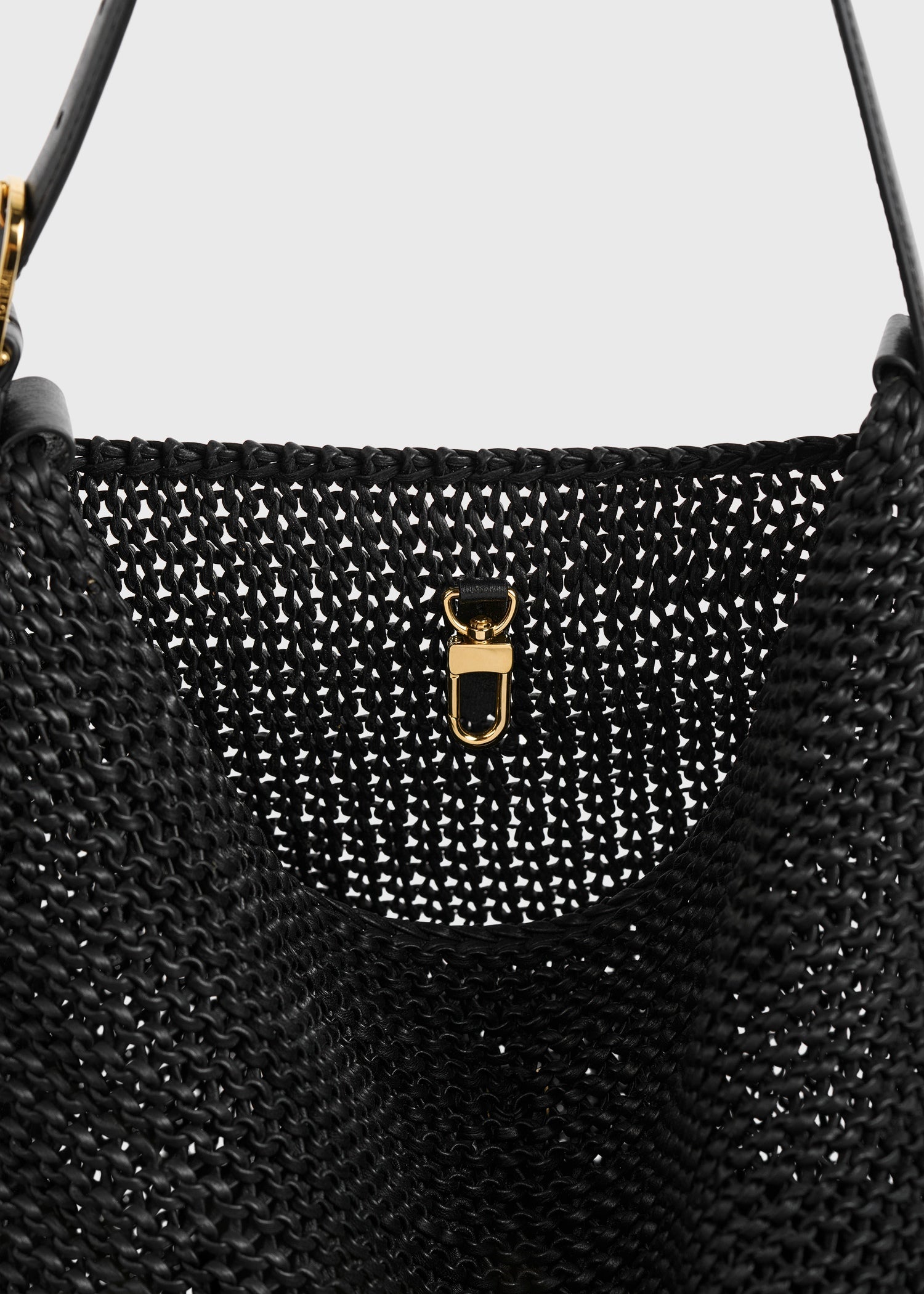 Belted woven-leather tote black
