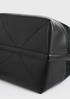 Belted woven-leather tote black