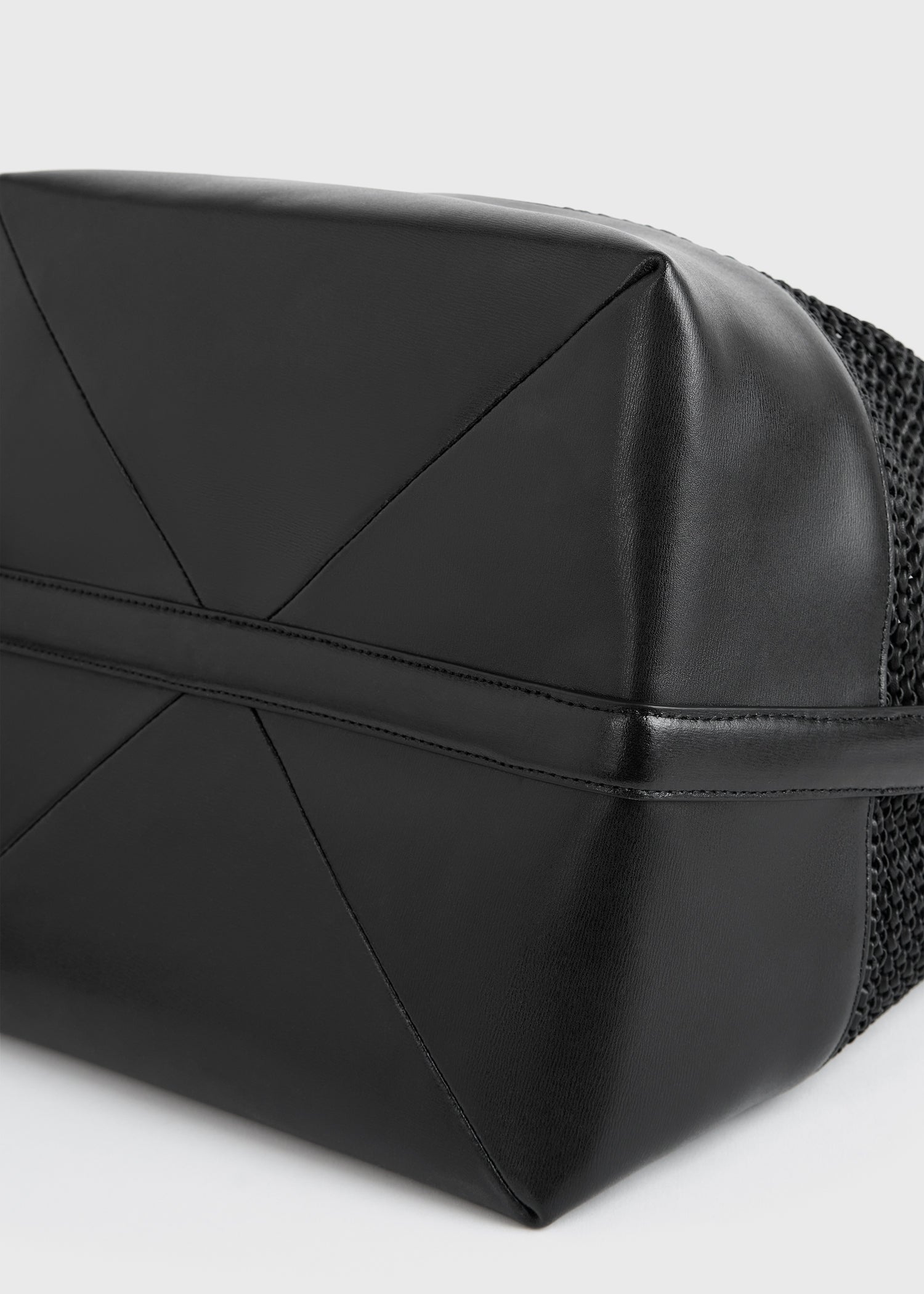 Belted woven-leather tote black