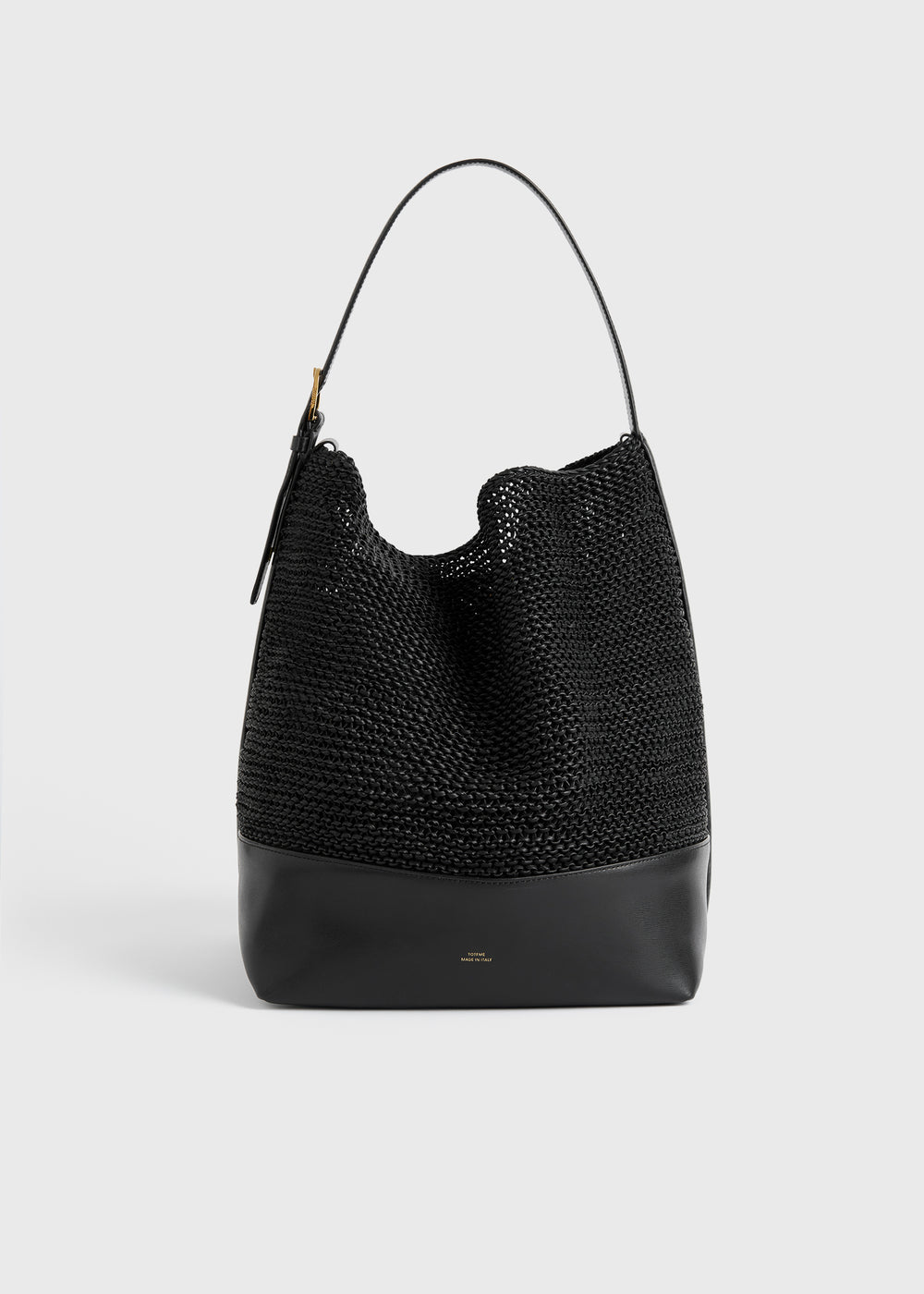 Belted woven-leather tote black