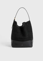 Belted woven-leather tote black
