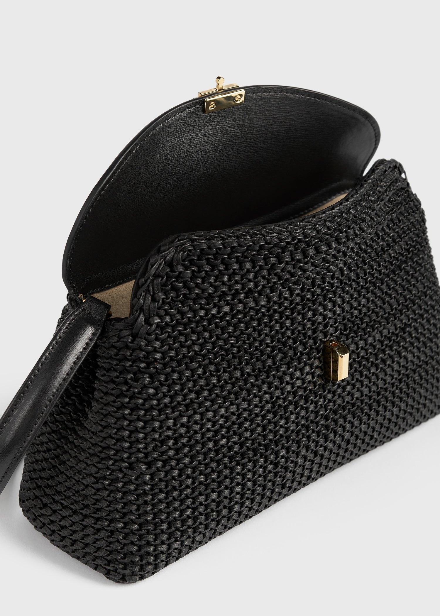 T-lock woven-leather clutch black