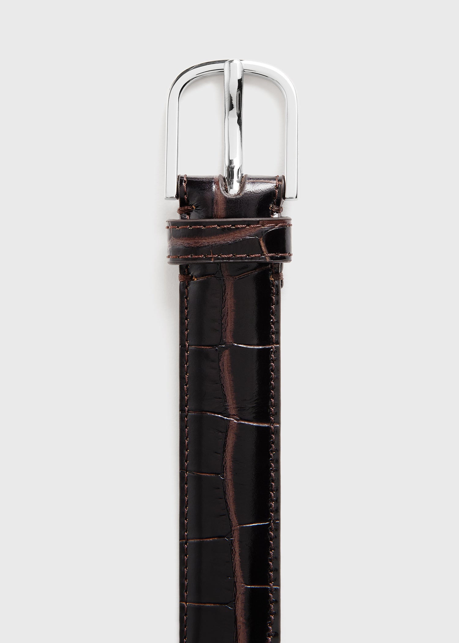 Slim croco-embossed belt chocolate
