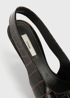 Classic croco-embossed slingbacks dark brown