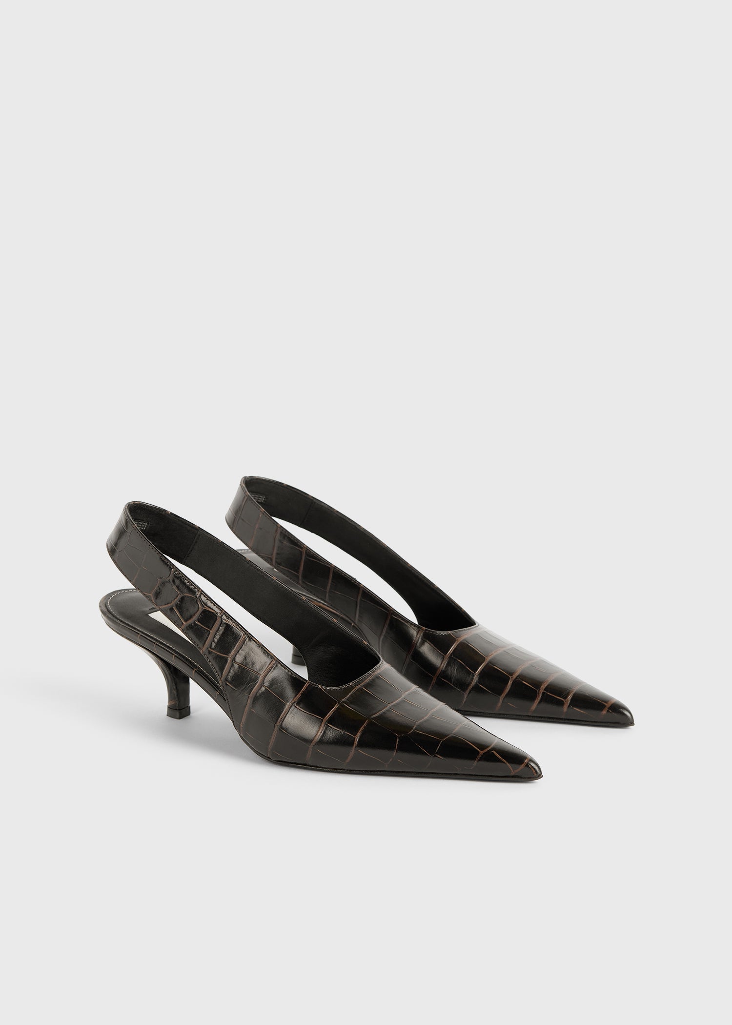 Classic croco-embossed slingbacks dark brown