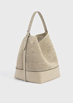 Belted woven leather tote fawn